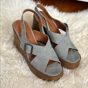 NEW Lucky Brand Delaynee Platform Leather Sandals - Light Seagrass - Size 7.5